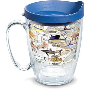 Imagem de Tervis Copo de viagem Guy Harvey Charts Made in USA com isolamento térmico de parede dupla mantém as bebidas frias e quentes, caneca de 473 ml, clássica