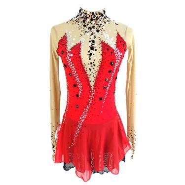 Imagem de Vestido de patinação no gelo para meninas de manga comprida com contas vestido de dança, Vermelho, 13