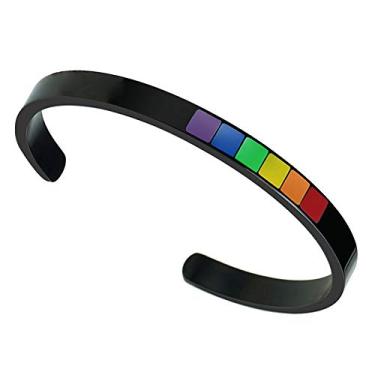 Imagem de kowaku Pulseira LGBT Gay & Lésbica Orgulho Arco-Íris de Aço Inoxidável - Preta