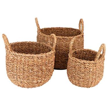 Imagem de Jogo de 3 cestas Terra redondas com alca em fibra natural D30xA23cm D25xA20cm D20xA17cm