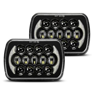 Imagem de Lx-Light (Par) Faróis De LED 12,7 Cm X 18 Cm Compatíveis Com Jeep Wrangler Yj Cherokee Xj H6054 H5054 H6054Ll 69822 6052 6053 Com Angel Eyes Drl (Preto 105W)