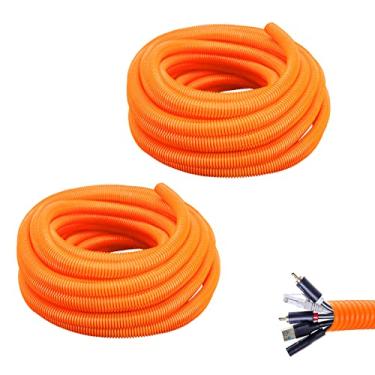 Imagem de SKYPRO Conduíte de fio de tubulação de tear dividido, cabo de tubo de tubo de fio ondulado laranja cabo de proteção tubo arrumado para cabos de TV, fio elétrico, luzes de jardim (OD 15 mm, 19,6 pés)