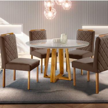Imagem de Conjunto Sala De Jantar 4 Lugares Mesa Redonda 1,2m E 4 Cadeiras Marrom