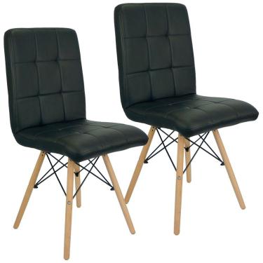 Imagem de Kit 2 Cadeiras Gomos Eiffel Eames Fitz Dublin Estofada Base Madeira Preta