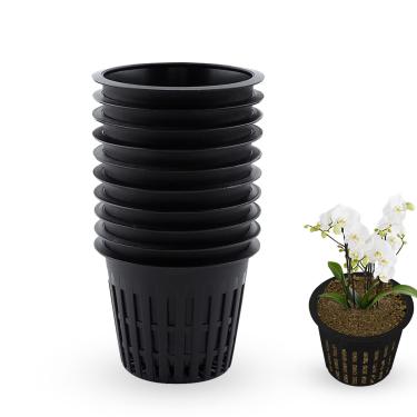 Imagem de conjunto de copos de cesta de plantio de plástico de jardim de 2 polegadas,Copos de rede, rede com fenda de jardim para serviço pesado design de lábio largo vasos de rede (Black)