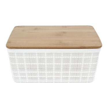 Imagem de Caixa Organizadora com Tampa Bambu Branco 10cm - A\CASA