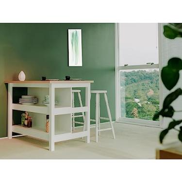 Imagem de Ilha Cozinha + 2 Banquetas Ditália 2 Pratel. Branco Cd-1019