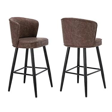 Imagem de Cadeiras de jantar, cadeiras de sala de jantar, banquetas de bar de metal, banquetas de bar de couro PU para cozinha, banquetas de bar, banqueta de balcão vintage de ferro forjado cadeira de café da manhã com pernas de metal apoio para os pés para cozinha banqueta de bar - Carga máxima