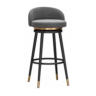 Imagem de Cadeiras de jantar cadeiras de sala de jantar banqueta de bar giratória com encosto, banqueta de altura de balcão cadeira de bar estofada de veludo cinza com moldura de metal preto para cozinha ilha sala de jantar pátio tudo está bem