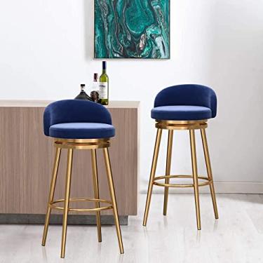Imagem de Cadeiras de jantar cadeiras de sala de jantar moderno conjunto de banquinho de bar giratório moderno de 2,25 m de altura de balcão de veludo cadeira de bar estofada moldura de metal para cozinha ilha sala de jantar pátio tudo está bem