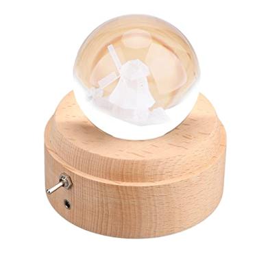 Imagem de DAUERHAFT Caixa de música Crystal Ball, caixa de música decorativa gravada delicada com base de madeira giratória com músicas clássicas para o Natal para mulheres (#1)