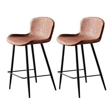 Imagem de Cadeiras de jantar cadeiras de sala de jantar conjunto de 2 peças banquetas de bar de couro PU café da manhã cadeiras de bar de jantar altura fixa com encosto armação de metal e apoio para os pés para barra de café da manhã, balcão tudo é