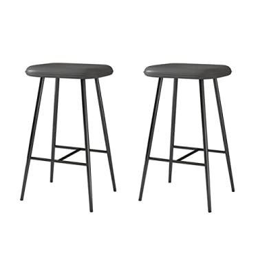 Imagem de Cadeiras de jantar cadeiras de sala de jantar bancos de bar com altura de balcão conjunto de 2, bancos de ilha de cozinha estofados de couro moderno com pernas pretas com apoio para os pés para casa bar sala de jantar pub tudo está bem