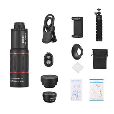 Imagem de APEXEL APL-T18XBZJ5 Teleobjetiva 4 em 1 Lente para celular Kit universal Lente telefoto para celular 18X Lente olho de peixe 198° Lente grande angular 0,63X Lente macro 15X com obturador remoto Mini tripé Suporte para telefone para iPhone Samsung Huawei Xiaomi A maioria dos smartphones