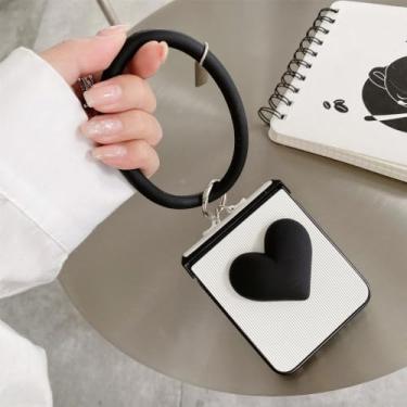 Imagem de Pulseira de anel coreano de luxo sólido preto branco 3D Love Heart Case para Samsung Galaxy Z flip4 Z Flip 3 4 5G Z Flip3 Zflip5 Capa, b, para Samsung Z Flip 5