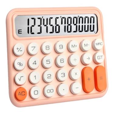 Imagem de Calculadora rosa, calculadora fofa em cores doces, calculadora mecânica inspirada em máquina de escrever com tela LCD grande e de 12 dígitos, calculadora de botão grande, calculadora de mesa Rosa