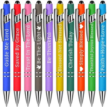 Imagem de 10 canetas esferográficas cristãs, citações inspiradoras, tela sensível ao toque, caneta stylus de metal, caneta estimuladora das escrituras, canetas de tinta preta, presentes para mulheres, homens e chefes (versículo da Bíblia)