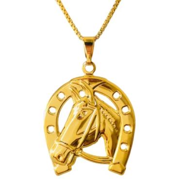 Imagem de Colar Cordão Corrente Correntinha Gargantilha Feminina e Pingente Ferradura Cavalo Banhado a Ouro 18k