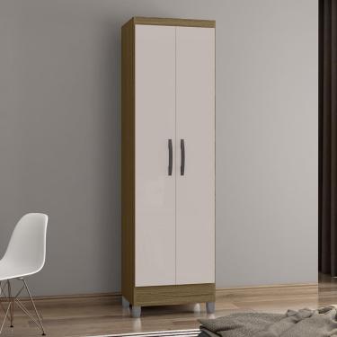 Imagem de Armário Multiuso com Pés 2 Portas Slim Poquema - Castanho/Off White