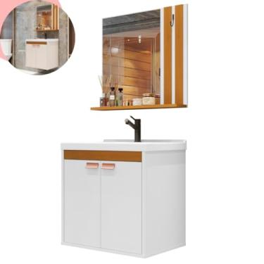 Imagem de cozimax, Gabinete Com Espelho Palas Banheiro Madeira Com Lavatório - Branco