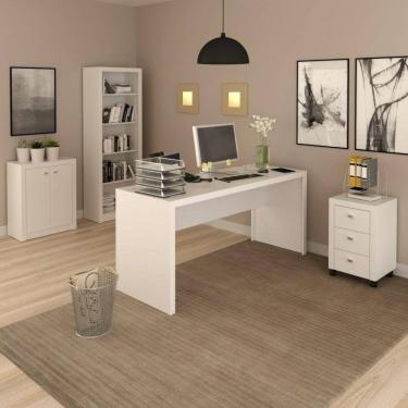 Imagem de Conjunto Home Office 4 Peças com 1 Mesa 1 Balcão 1 Estante 1 Gaveteiro Espresso Móveis...