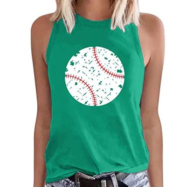 Imagem de Tops de verão para mulheres 2023 Crewneck sem mangas estampa de beisebol gráfico solto ajuste túnica blusas casuais Férias Esporte Na moda Pescoço redonda sólida feminino K67-Verde XX-Large