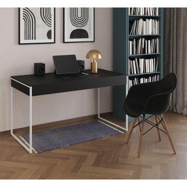 Imagem de Escrivaninha Home Office Estilo Industrial Malta Preta 137x53cm Ferro Branco com 1 Poltrona Preta Ea