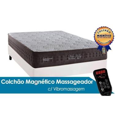 Imagem de Cama Box Casal: Colchão Molas Anjos MasterPocket New King Magnético c/ Vibro Massagem + Base CRC Courano White(138x188)