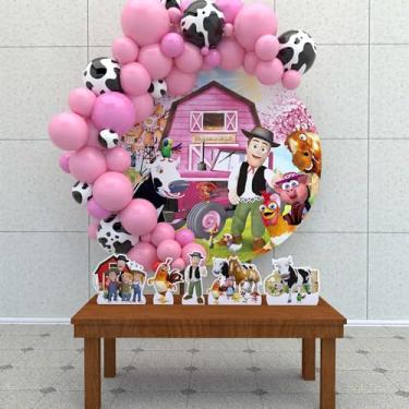Imagem de Kit Decoração Painel Redondo Festa de Aniversário Infantil Fazenda do Zenon Rosa