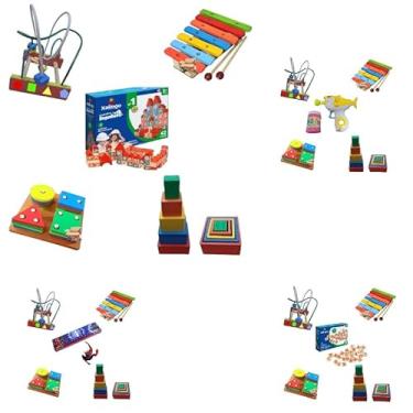 Imagem de Kit Atividades 05 Brinquedos Educativos Pedagógicos Em Madeira TDAH Primeira Infância (Kit Bincando Letras 36pç)