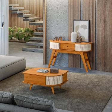 Imagem de Conjunto Sala de Estar Aparador Estoril e Mesa de Centro Indianápolis Cinamomo Off White Madetec