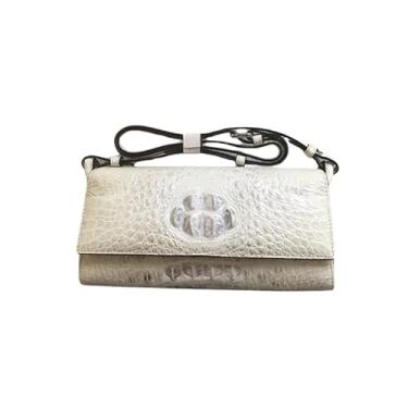 Imagem de Bolsa feminina de couro de crocodilo genuína com aba pequena bolsa tiracolo feminina de couro de jacaré autêntica, Branco