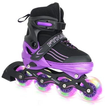 Imagem de XRZT Patins em Linha para Crianças e Adolescentes, Patins Infantis Ajustáveis com Rodas Iluminadoras, Preto e Roxo