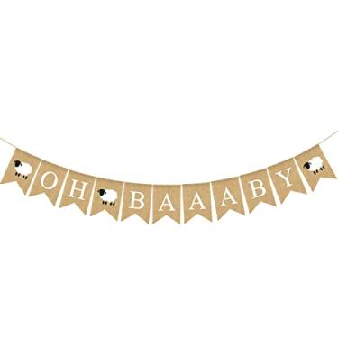 Imagem de Decorações de chá de bebê de cordeiro, faixa de serapilheira Oh Baby, festa de chá de bebê com tema de ovelha, suprimentos de festa de decoração de cordeiro, Oh Baaaby Bunting
