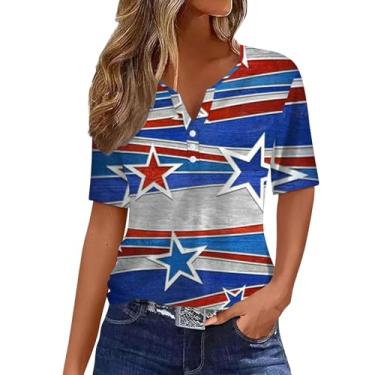 Imagem de Camiseta feminina Summer Dependence Day Henley com bandeira dos EUA, mangas curtas, casual, roupas de 4 de julho, Melancia vermelha - B, P