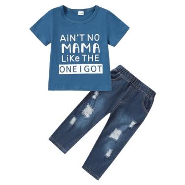 Imagem de CARETOO Roupas infantis para meninos, roupas de verão, camiseta de manga curta, conjunto de calça jeans 12M-5T, Azul, 3-4 Anos