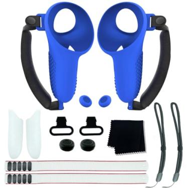 Imagem de Compatível com pacote de acessórios Meta 3 Kit de substituição de tampa de bateria com 1 par de tampa de punhos de controlador com alça articulada ajustável para controlador Meta Quest 3/843