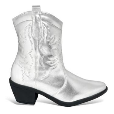 Imagem de Bota Feminina Texana Western Prata Bordada Cano Curto Salto Grosso-Feminino