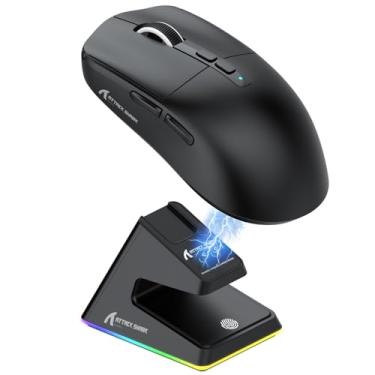 Imagem de MAMBASNAKE Mouse para jogos sem fio Attack Shark X6, base de carregamento magnético RGB, atualização X3 ultraleve de 49 g, Tri-Mode 2,4 GHz/BT5.2/USB-C, sensor PAW3395 26KDPI, mouse programável G502