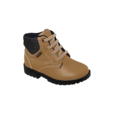 Imagem de Bota Coturno Infantil Masculina Ortopé Baby Boot Couro com Detalhe Tecido Caramelo