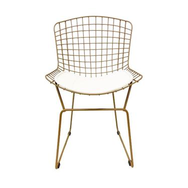 Imagem de Cadeira para Cozinha Bertoia tradicional cor Dourado fosco assento branco - Poltronas do Sul