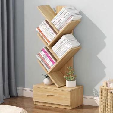 Imagem de Estante de livros de chão, estante de árvore retrô para CDs, revistas, livros, estante independente com gaveta para quarto, sala de estar, escritório
