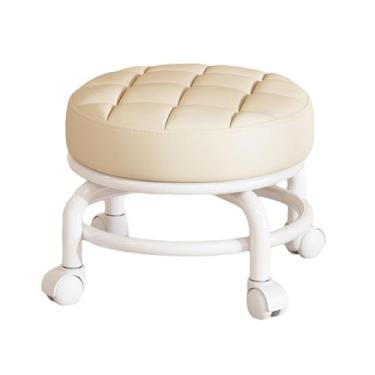 Imagem de Baoblaze Banco giratório de 360° com rodas de polia com rodinhas para crianças pequenas adulto multiuso fácil de mover banco de trabalho doméstico para escritório, bege