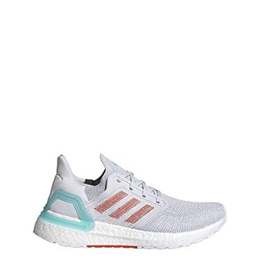 Imagem de adidas Primeblue Ultraboost 20 Tênis de corrida feminino, Cinza/Verdadeiro Laranja/Azul Spirit, 5.5
