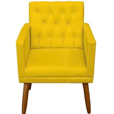 Imagem de Poltrona para Sala de espera Resistente confortável tecido veludo confortável pés de madeira reforçado MOBLAN decor (AMARELO)