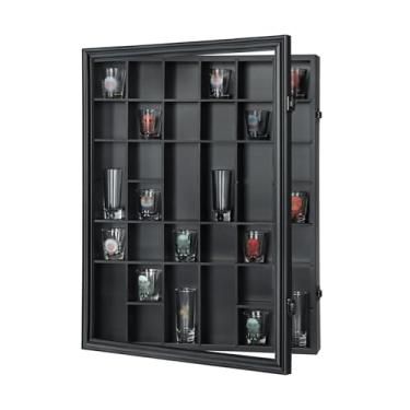 Imagem de Sboitflmm Vitrine de vidro de shot 34 – suporte de vidro de shot – suporte de parede de madeira, preto com porta de acrílico com proteção UV