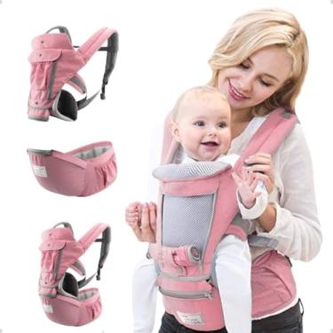 Imagem de AIEBAO Bolsa Canguru, Ergonômica, 12 Posições, 3 Em 1, 3 Bolsos Externos, Bebês 0 a 36 Meses, Capacidade 0 a 36 quilos, Poliéster Algodão e Isopor. (Rosa)