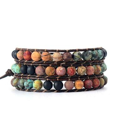 Imagem de ZOSOJONA Pulseira de contas Boho Wrap para homens e mulheres - Pulseiras ajustáveis feitas à mão com contas de cristal de pedra natural corda Yoga Healing Bracelet Bangle Bangle Hippie Jewelry, One