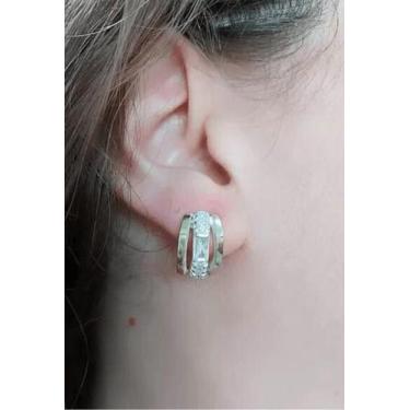 Imagem de Par De Brincos Gala Meia Argola De Prata 925 Apliques De Ouro 14 K E Z