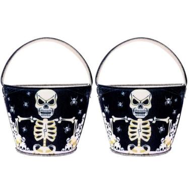 Imagem de Kit 2 Bolsas Tecido Estampa de Caveira para Pedir Doces Halloween Dia 